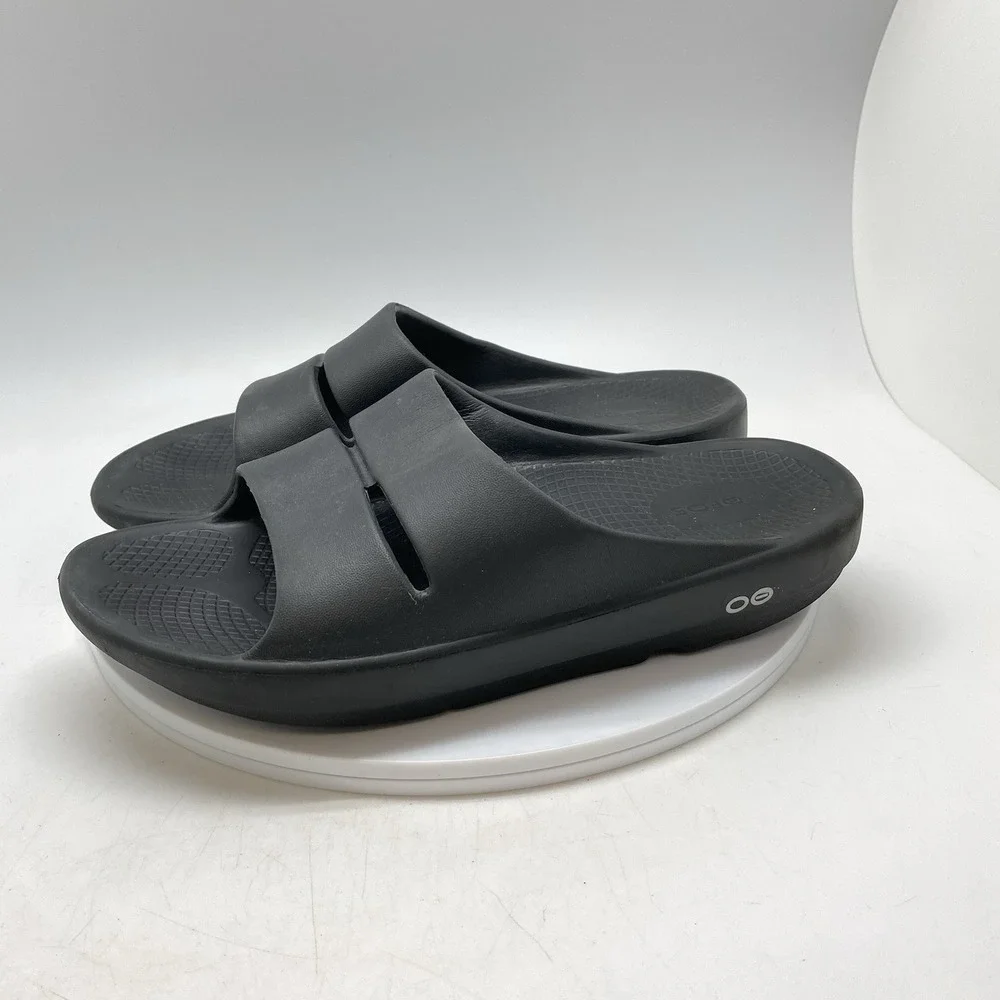 Oofos OOahh Sport Sandals Mens 8 Womens‎ 10 Black Open Slip On Recovery Rubber